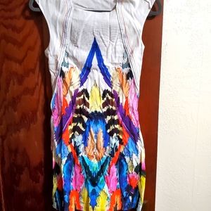 Didier Parakian Watercolor Feather Sheath Dress